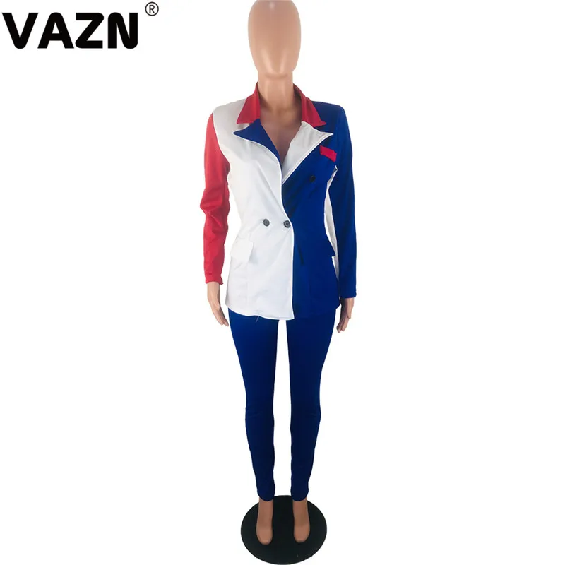 VAZN,, для молодых людей, в стиле пэчворк, для офиса, неопрятный, сексуальный комплект, полный рукав, блейзер, топ, группа, длинные штаны, тонкий женский комплект из 2 предметов