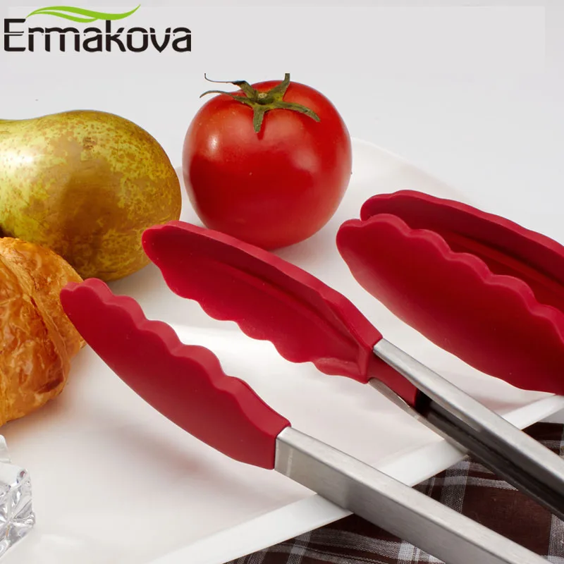 ERMAKOVA Управление по санитарному надзору за качеством пищевых продуктов и медикаментов Класс 12-дюймовый силиконовый Кухня Tong Нержавеющая сталь с антипригарным покрытием салат приготовления барбекю или жареного хлеба размером гриль Тонг Пособия по кулинарии посуда