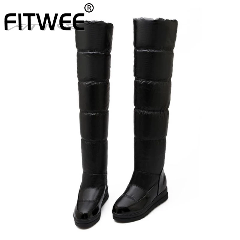 

FITWEE Russia Winter Boots Women Warm Over Knee Boots Round Toe Plush Thigh Snow Boots Waterproof Shoes Women Size 34-43