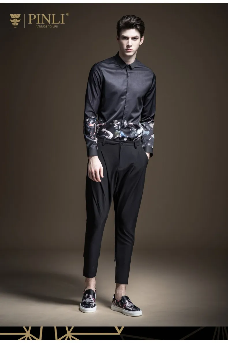 Blusas, спандекс, настоящая распродажа, мужская рубашка Pinli, осень, новая мужская одежда, с принтом, с воротником, с длинным рукавом, блуза B193613209