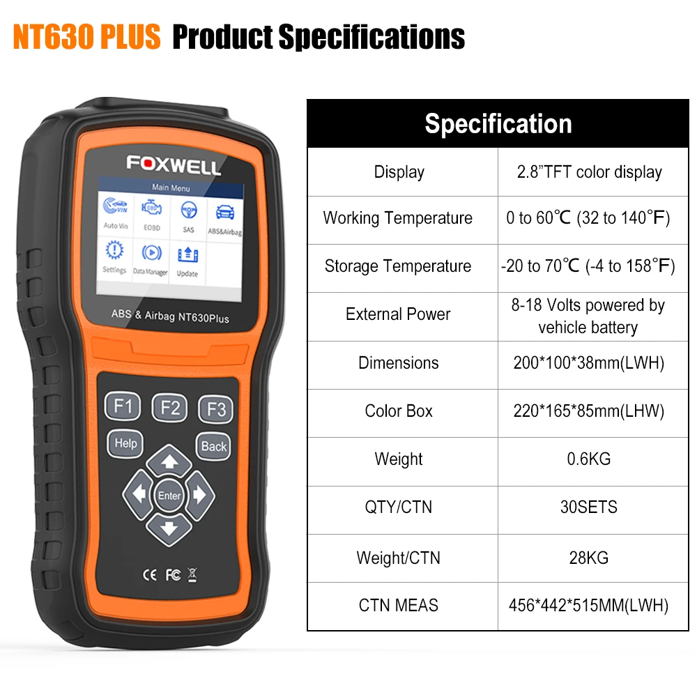 Foxwell NT630 Plus OBD2 ABS Автомобильный сканер SRS подушка безопасности сброс данных Универсальный диагностический инструмент считыватель кода OBD 2 сканер