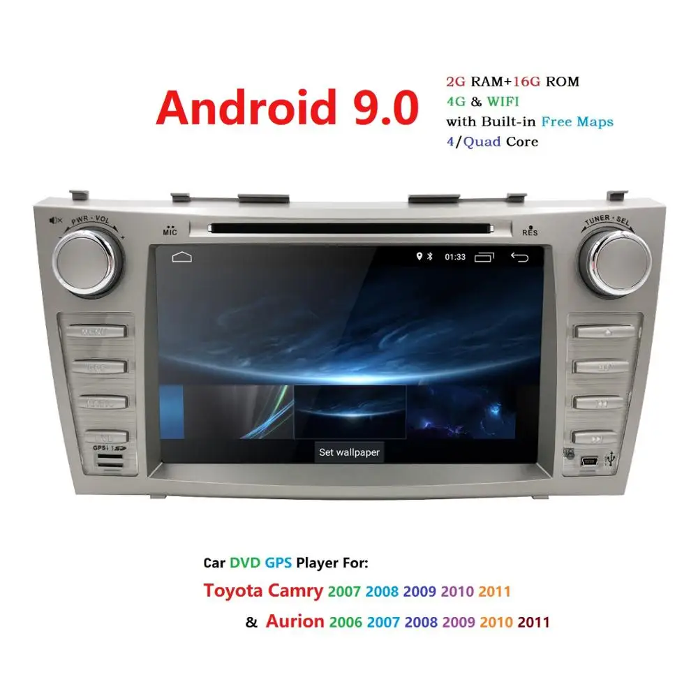 Discount 8"2g+16g 2Din Car Dvd Android9.0car dvd for Toyota Camry 2007 2008 2009 2010 2011 car radio stereo gps navigation WIFI SWC OBD2 1