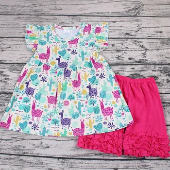 

Matching Clothes 2PCS Newborn Infant Baby Girls Clothes Outfits Alpaca Cactus Shirt +Cotton Shorts Little Girls Sets