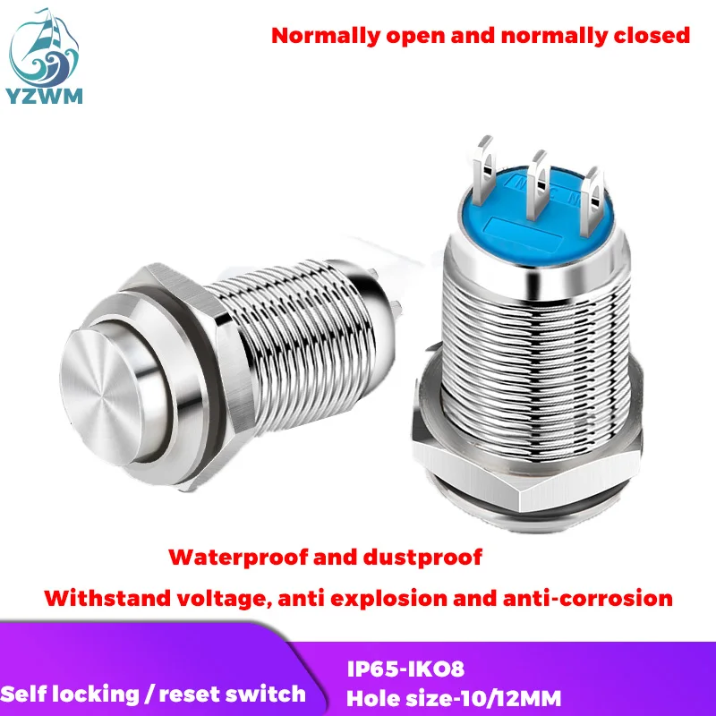 YZWM 10mm12mm Metal Button Switch Waterproof Dustproof Anti Riot Round Self-locking Reset Small 2a 250V | Обустройство дома
