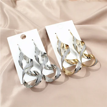 

Fashion Simple Spiral Drop Earrings For Women Long Curved Wave Gold Bling Dangle Earrings Statement Wedding Party Jewelry Gifts