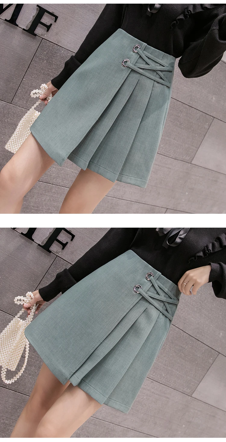 Новая плиссированная мини-юбка трапециевидной формы с высокой талией корейский стиль преппи повязки Повседневная короткая юбка женские юбки