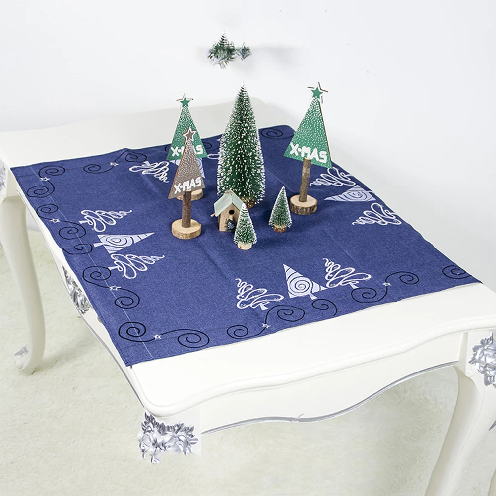 Tablecloth Christmas Tree Designs Red Festival Cotton Linen Soft Table Cloth New Year Theme Dustproof Thicken Wedding for Decor - Цвет: Blue