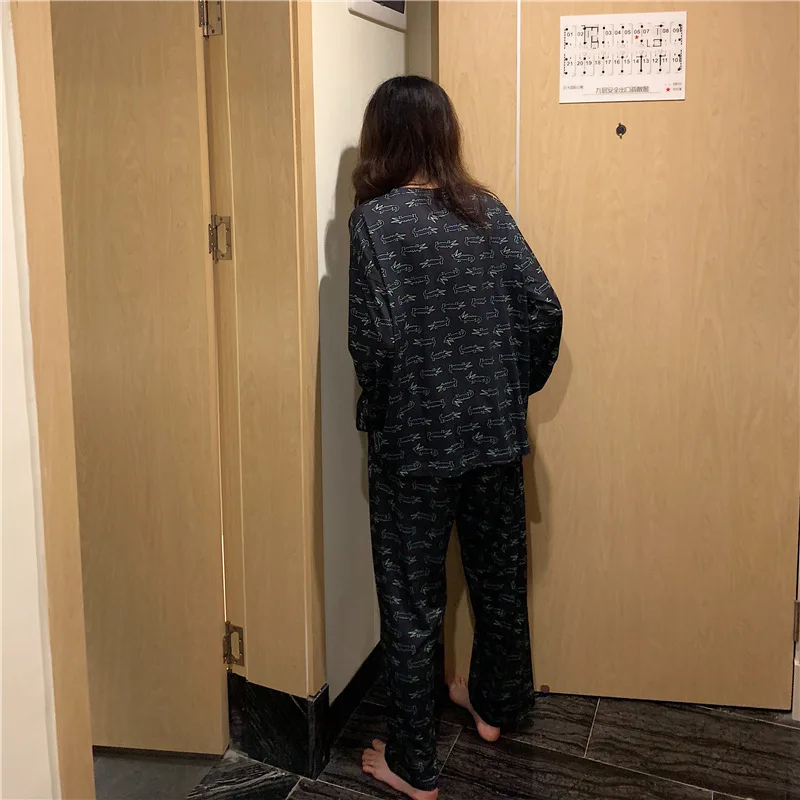 Pijama Feminino Inverno для женщин, пижама с длинным рукавом, женская мода, свободная, увеличивающая рост, с рисунком крокодила, повседневная домашняя одежда