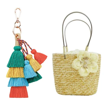 

Summer Bohemian Straw Woven Women'S Handbags with Vintage Boho Key Chain Multilayer Tassel Pendant Women Bag