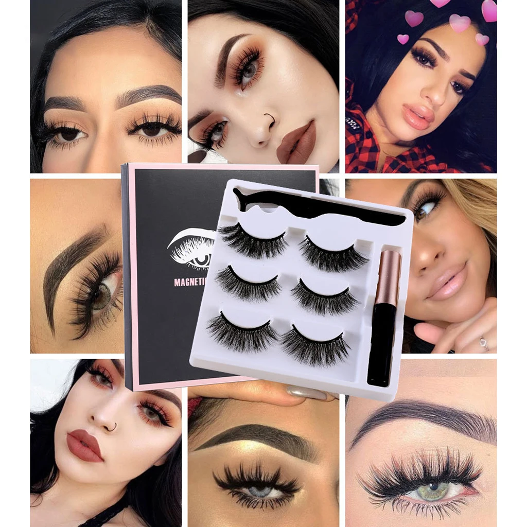 3 pairs 3D Magnetic False Eyelashes Eyeliner Magnetic Eyelashes Bushy Kit Natural Eye Lashes Extension Waterproof