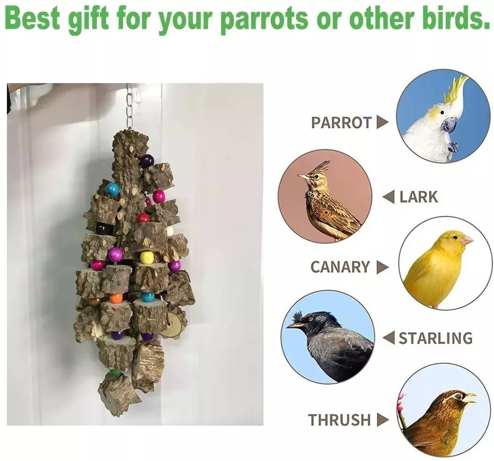 Parrot Toy Bird Toys Natural Wood Large Parrot Toy Best for African Grey Macaws Cockatoos Parrot Birds and More
