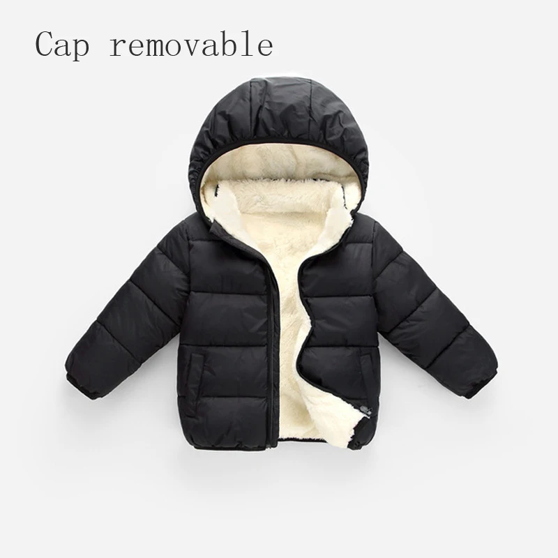Black Removable Детский Зимний пуховик для детей, теплая одежда, пальто с капюшоном для мальчиков и девочек, верхняя одежда из овечьей шерсти, детская хлопковая куртка, TZ137 - Цвет: Black Removable