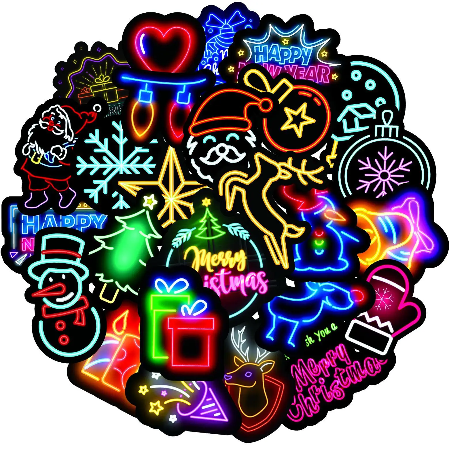 

50 PCS Neon Light Sticker Anime Icon Animal Cute Decals Stickers Gifts for Children To Laptop Suitcase Guitar Fridge Bicycle Car