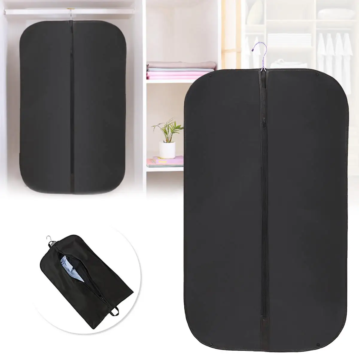 

Men Black Dustproof Hanger Coat Clothes Garment Suit Cover Storage Bag Suit Cover Bag For Clothes With Zipper 1Pcs