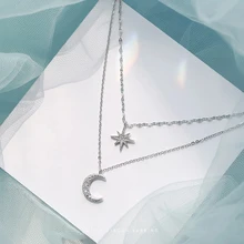 

2022 Silver Colour Fashion Double Layer Star Moon Necklace Women Clavicle Chain Fine Jewelry Party Wedding Accessories