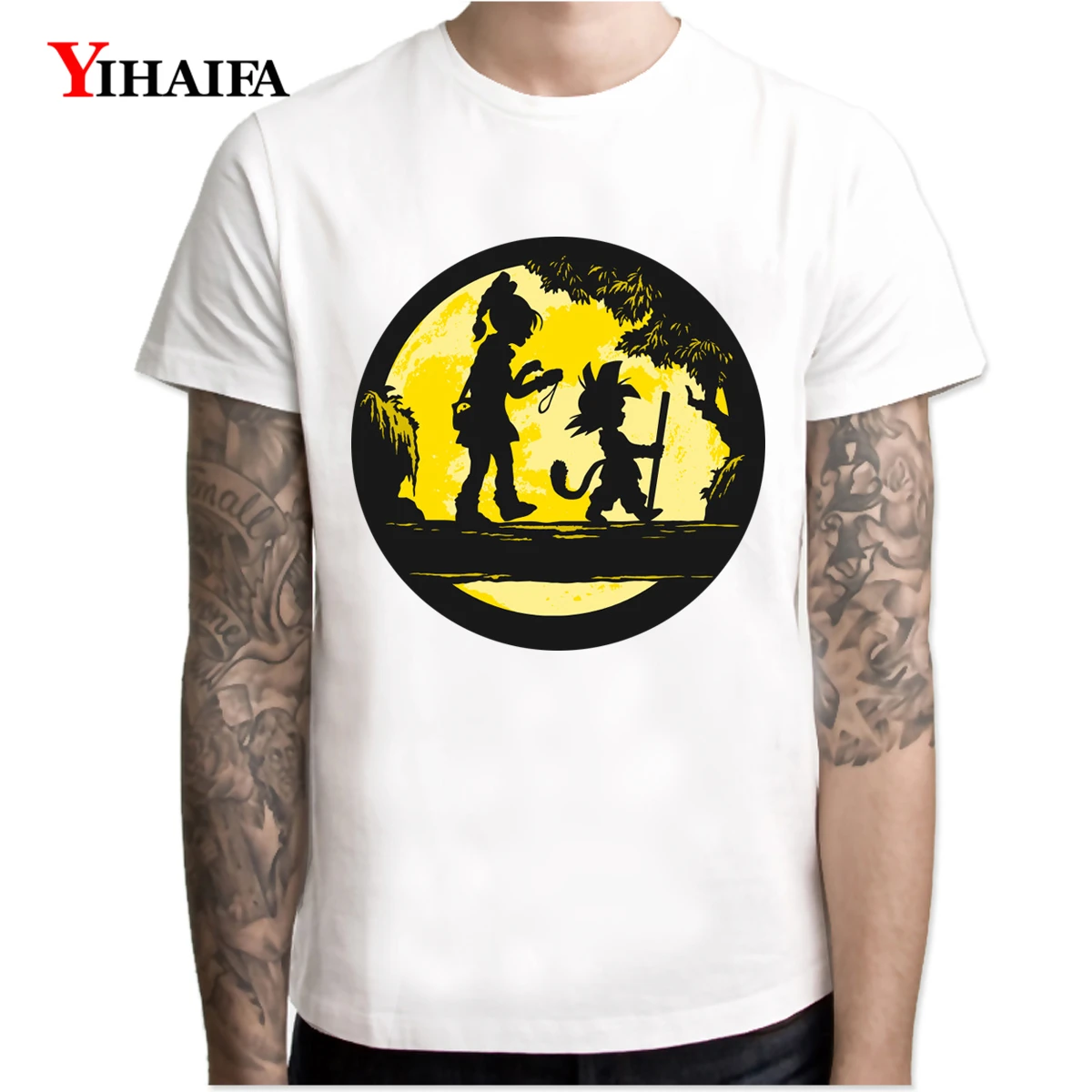 

New Novel Mens Hombres T Shirt Summer Tees Goku Son Bulma Dragon Ball Z Graphic Tee Cartoons Roupas T-Shirts White Tops