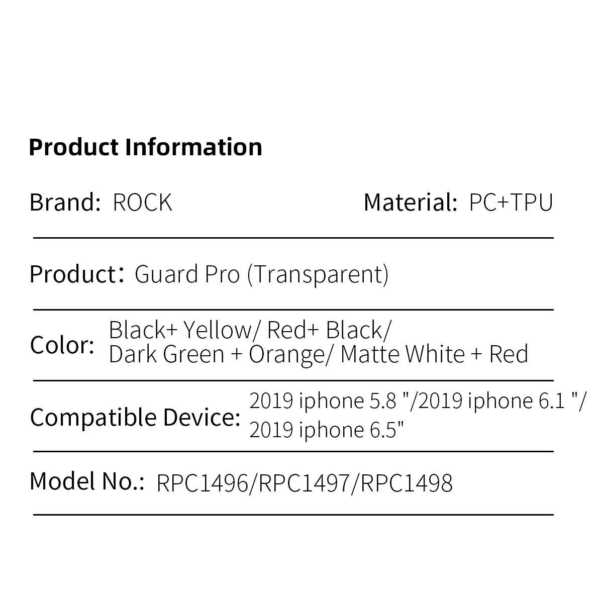 Защитный чехол ROCK для iPhone 11 Pro Max, противоударный прозрачный силиконовый защитный чехол на заднюю панель для iPhone 5," 6,1" 6," дюймов