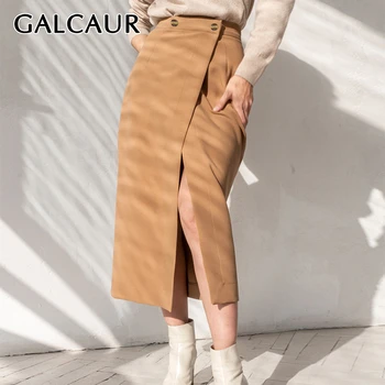 

GALCAUR Vintage Skirt Women High Waist Front Split Slim Casual Elegant Midi Skirts Female 2020 Spring Fashion New Clothes