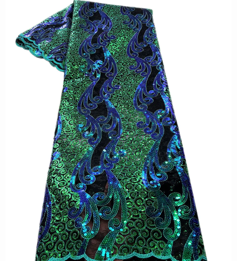 Green Sequins Tulle Lace African Fabric 2021 Beautiful High Quality French Mesh Fabrics 5 Yards For Wedding dress | Дом и сад