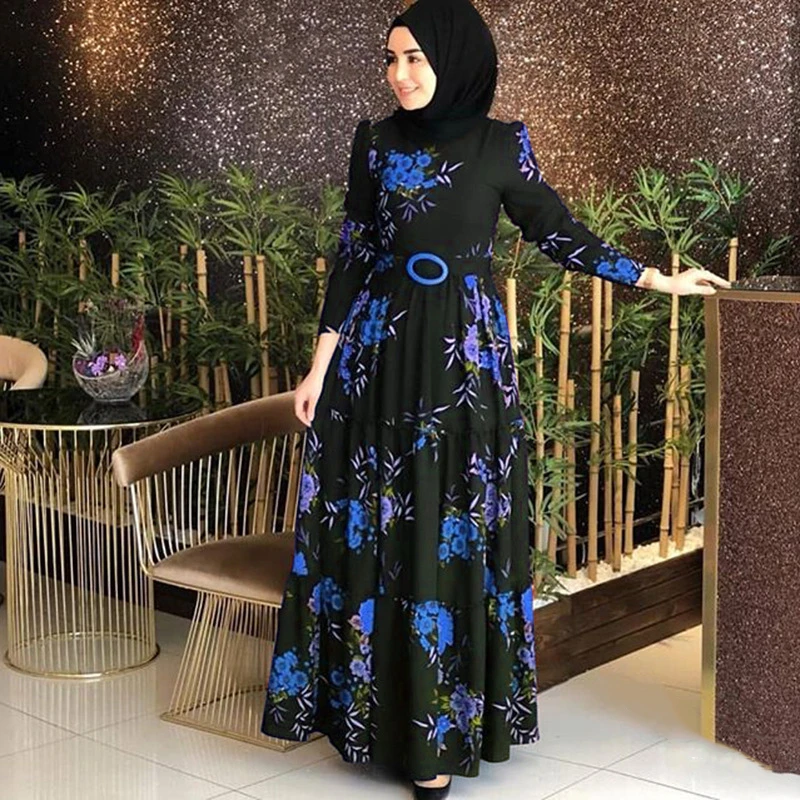 WEPBEL женское Дубайский Мусульманский платье с длинными секциями с принтом, длинный рукав, халат, большие качели, большие размеры, свободные вечерние платья, Исламская одежда