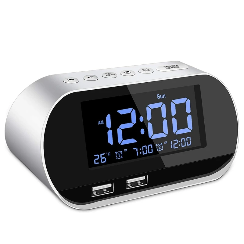 Alarm Clock Radio Fm With Sleep Timer Dual Usb Port Charging Digital Display With Dimming Adjustable Volume White Radio Aliexpress