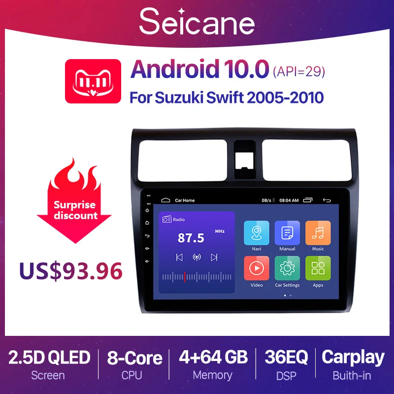 PROD 32965509739 Seicane Android 10.0 Car GPS Navigation Radio For 2005
2006 2007 2008 2009 2010 Suzuki Swift 10.1 inch Head Unit support DVR