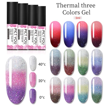 

PICT YOU 1 Bottle Thermal Nail Gel Three Colors Soak Off Gel Polish Color-changing Temperature Change Nail Gel 22 Colors