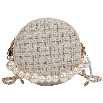 

Elegant Female Round Pearl Tote Bag 2019 Fashion New High Quality Woolen Women's Designer Handbag Chain Shoulder Messenger bag
