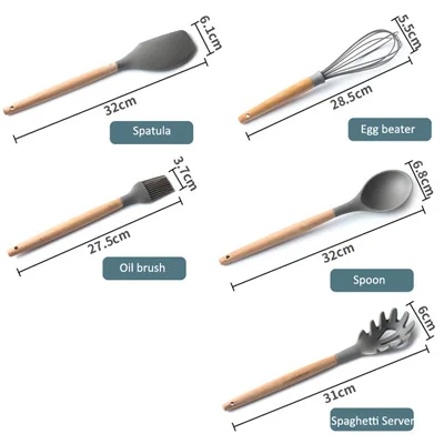 Set D(5 pcs) ERMAKOVA набор силиконовых кухонных принадлежностей, натуральные деревянные ручки, щипцы, лопатка, ложка с антипригарным покрытием, кухонные инструменты, гаджет - Цвет: Set D(5 pcs)