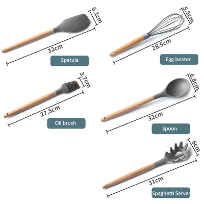 ERMAKOVA набор силиконовых кухонных принадлежностей, натуральные деревянные ручки, щипцы, лопатка, ложка с антипригарным покрытием, кухонные инструменты, гаджет - Цвет: Set D(5 pcs)