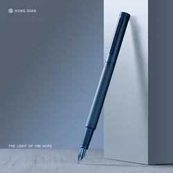 Hongdian Deep Blue Forest Metal Nib Luxury Pen with Tree Pattern - Elegant Business and Gift Box Edition - Bent (Curved) 0.6mm (Dark Blue-Blue Nib)