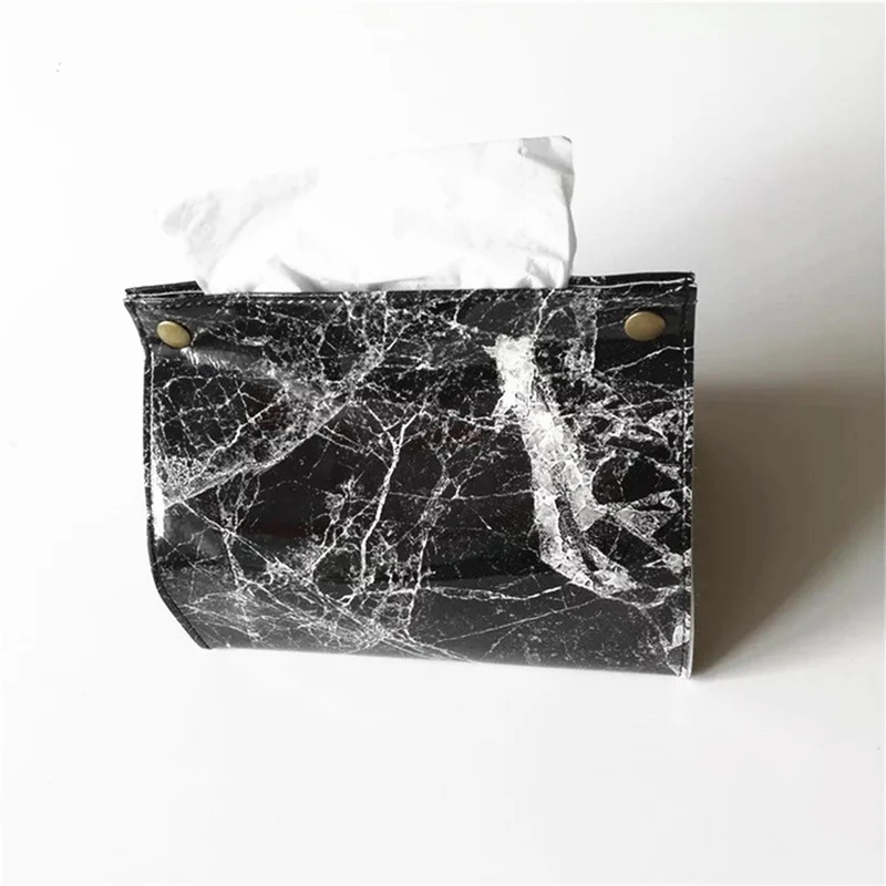 Nordic Style Marble Pattern Tissue Box PU Leather Home Car Napkin Paper Container Towel Napkin Case Pouch Home Decor CLL9298