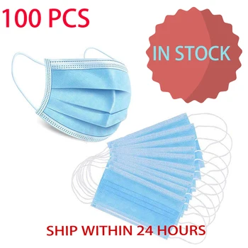 

100 Pcs Disposable Anti-virus Anti Dust Face Mask 3 Ply Meltblown Spunbond Nonwoven Mask