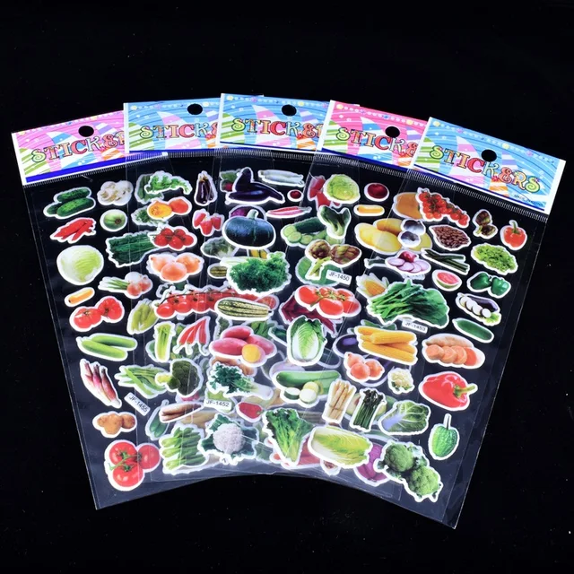 6 Sheets Kids Stickers 3D Puffy Bulk Stickers for Girl Boy Birthday Gift Scrapbooking Fruit Vegetable Cartoon Stickers Toys GYH 3