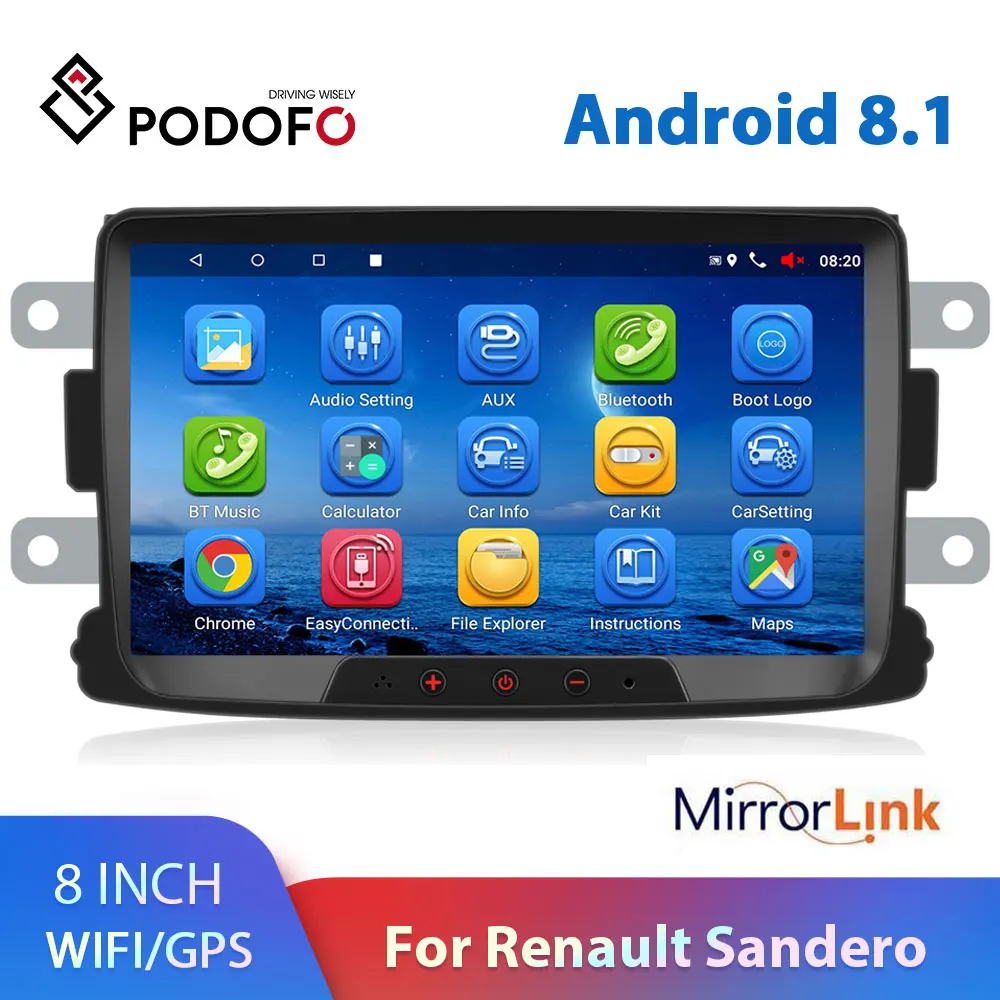  Podofo Android 8.1 2 Din Auto radio Multimedia Player auto Stereo 2din 8 ''GPS Für Renault Sandero 