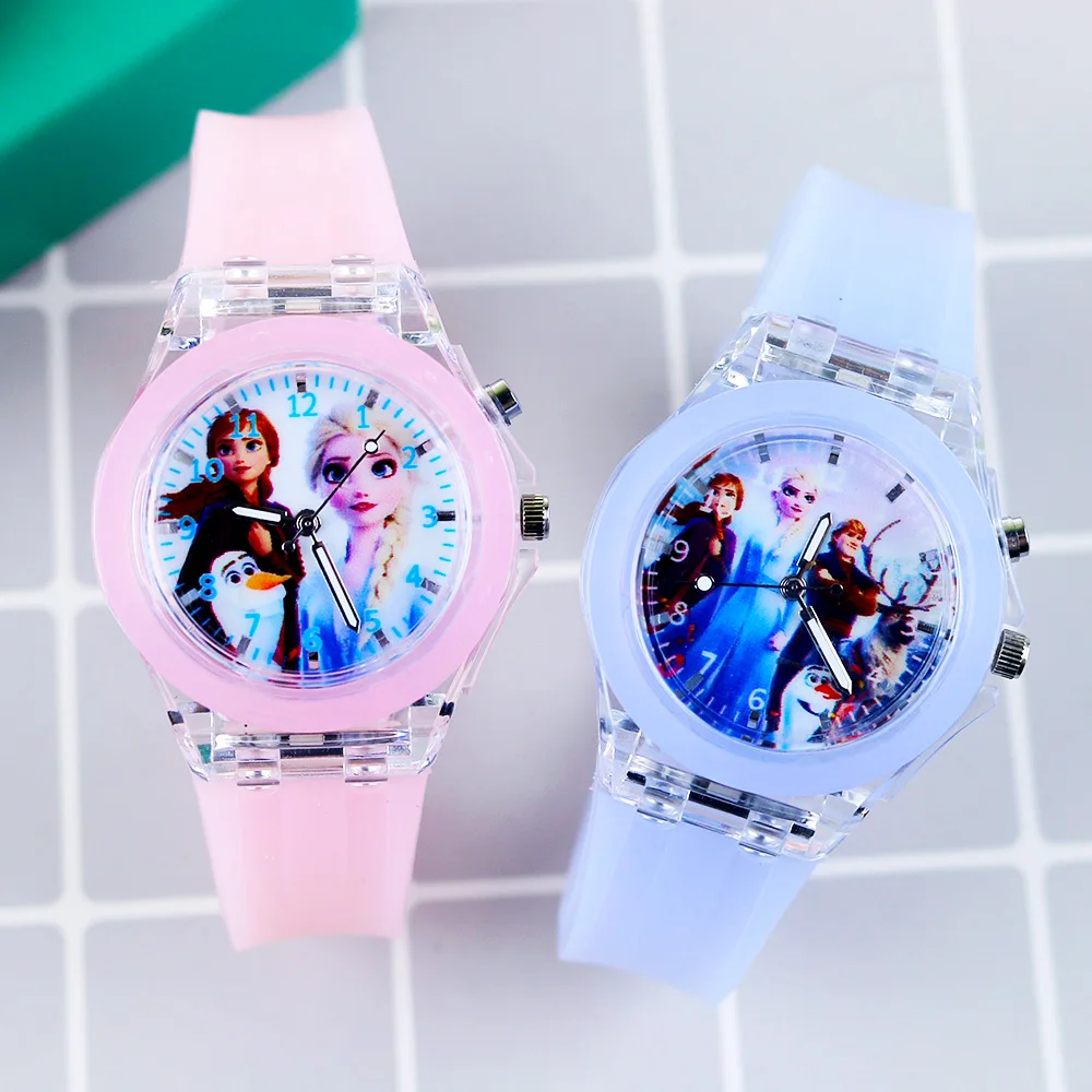 Flash Licht Kinder Uhren mit Armband Silikon Strap Prinzessin Elsa Gefrorene Sophia Mädchen Uhr Student Uhr reloj infantil