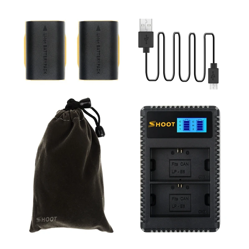 Снимать 2 шт. LP-E6 Батарея с светодиодный Dual USB Зарядное устройство для цифровой однообъективной зеркальной камеры Canon EOS 6D 7D 5DS 5DSR 5D Mark II 5D 60D 60Da 70D 80D