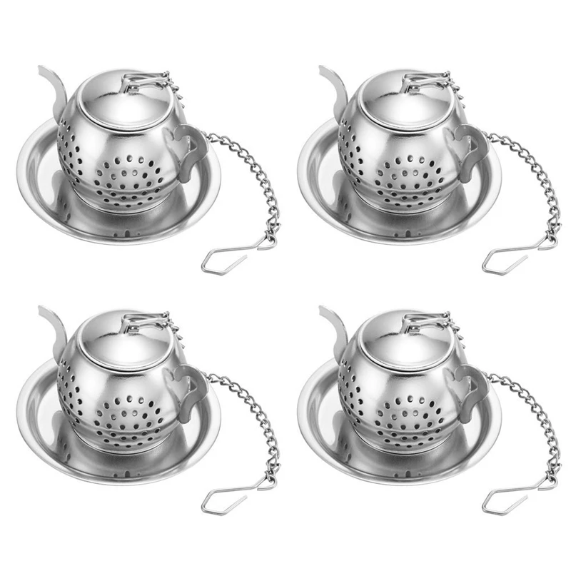 

Stainless Steel Loose Leaf Tea Strainer with Chain and Drip Tray - Green Tea and Oolong Tea - 4 Pcs Teapot Tea Leak Set Cup