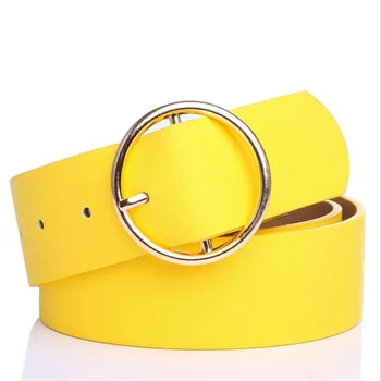 

Fashion Classic Round Buckle Ladies Wide Belt Women's 2019 Design PU Leather High Quality Casual Leather Belts For Female Jeans