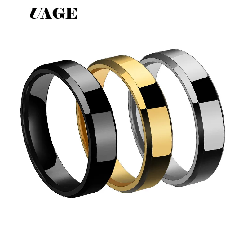 UAGE 2018 6mm Titanium Steel Black Finger Rings For Man Silver Plated Ring Women Golden-color Jewelry Female Wedding | Украшения и
