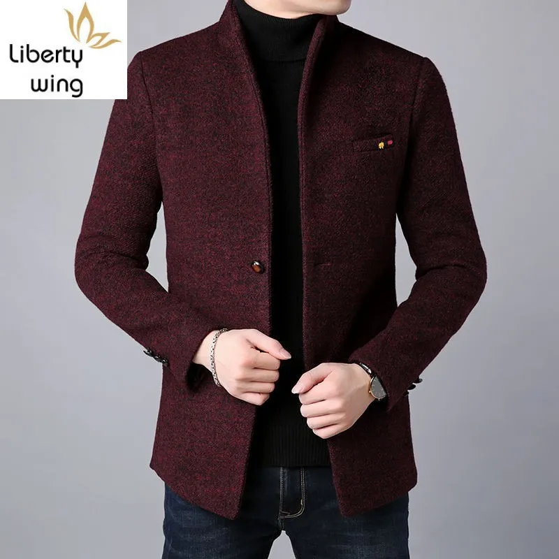 

Business Casual Mens Coat Autumn Winter New Thick Warm Woolen Coats Male Single Breasted Slim Fit Outerwear Plus Size