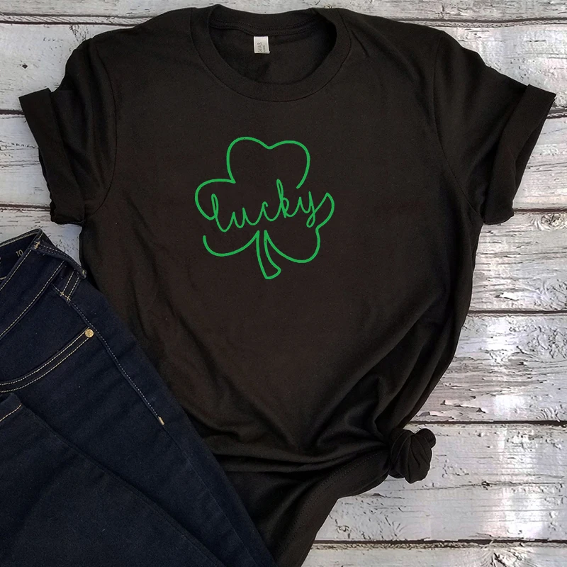 

Lucky Shamrock Women Tshirt Graphic T Shirts 2020 Floral O-Neck Couple Clothes Vintage St. Patrick's Day Luck Tops