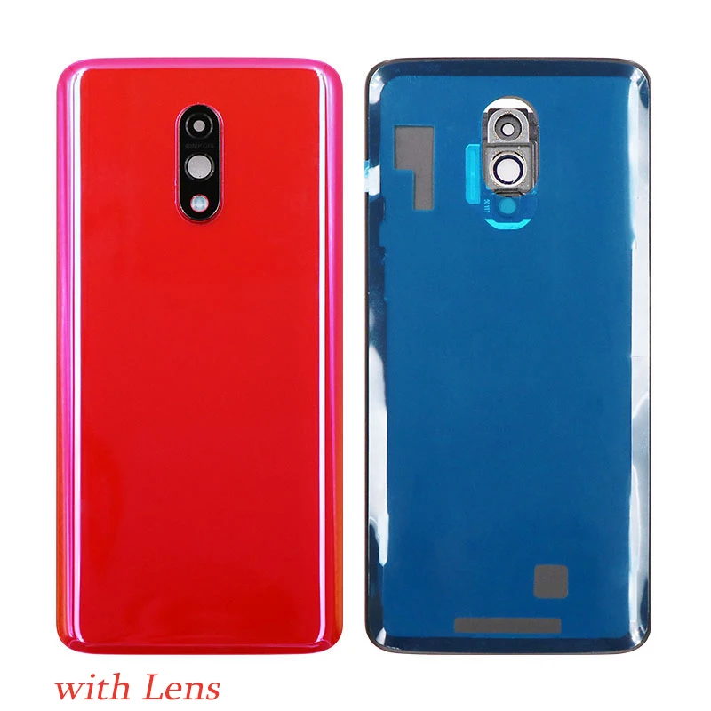 Red with Lens Для OnePlus 7 батарея стеклянная крышка корпус мобильного телефона защитный чехол для OnePlus 7 с объективом камеры - Цвет: Red with Lens