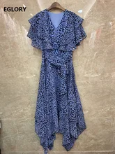 Longue robe à volants, imprimé léopard sauvage, col en v, Sexy, asymétrique, vert, bleu, style Boho, haute qualité, nouvelle collection été 2021 