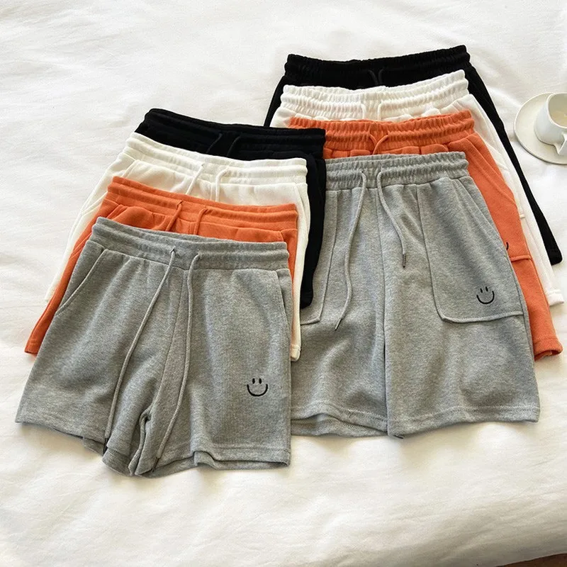 

2023 Summer High Waist Wide Leg Short Pants Women Drawstring Solid Casual Loose Holiday Cute Shorts Sweatshorts Korean Fashion