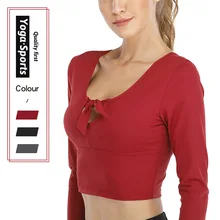 Женские Спортивные укороченные топы, спортивная одежда для тренажерного зала, короткие рубашки для йоги, футболка для бега, топ из эластичного материала для тренировок с длинными рукавами, одежда для фитнеса