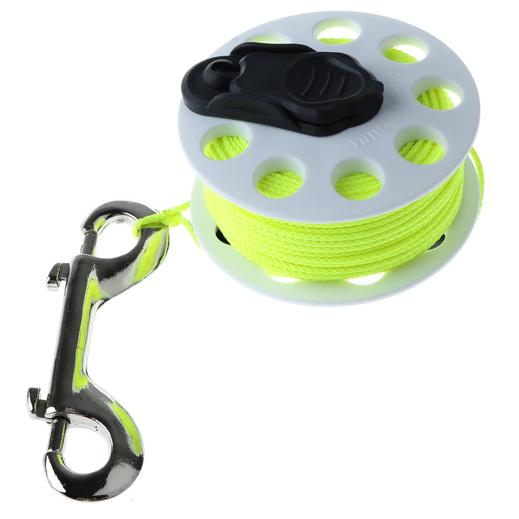 100ft 30m Underwater Finger Reel with Stainless Double Ended Clip & Handle Wreck Scuba Diving Tech Spool - Yellow Line