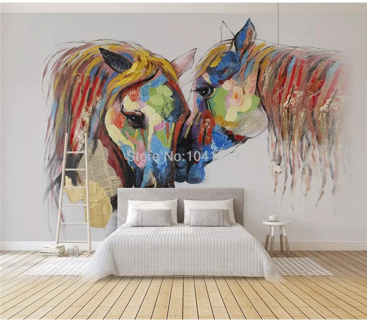 Пользовательские обои 3D Ручная роспись Красочная картина маслом с лошадью фрески гостиная детская спальня домашний декор обои для стен 3D