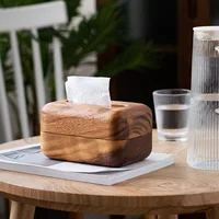 Amgo Acacia Wood Tissue Box Removable Paper Holder Table Napkin Dispenser Bedroom Hotel Home Office Coffee Bar 2