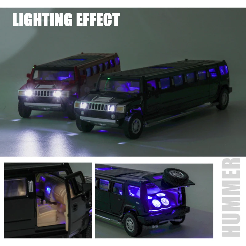 1:32 Lengthened Hummer Luxury Alloy Car Model Diecast Toy Vehicle With Light/Sound/Pull-back Functi